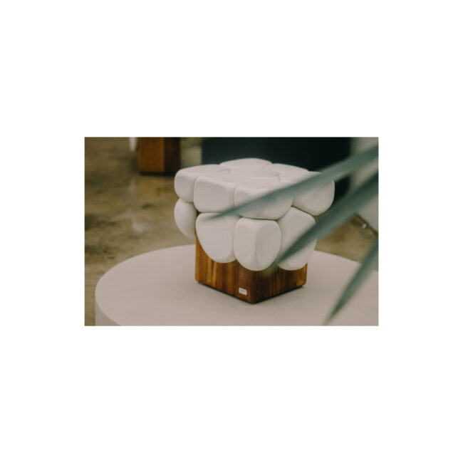 “Banco de concreto artesanal con base en madera tropical”