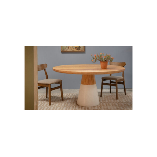 "Dining table in white concrete and Brazilian oak made in Dominican Republic"