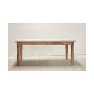 W Dining Table by Gola Home with rectangular concrete top and four solid wooden legs, modern handcrafted dining furniture made in the Dominican Republic.