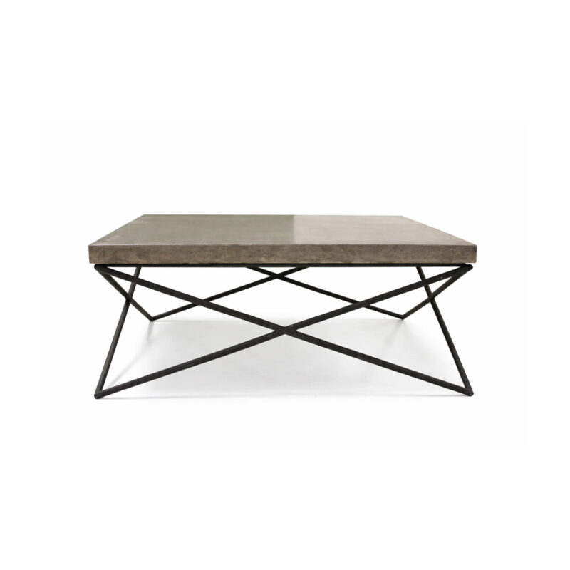 X Coffee Table by Gola Home Dominican Republic with solid concrete top and metal base, modern industrial coffee table design.