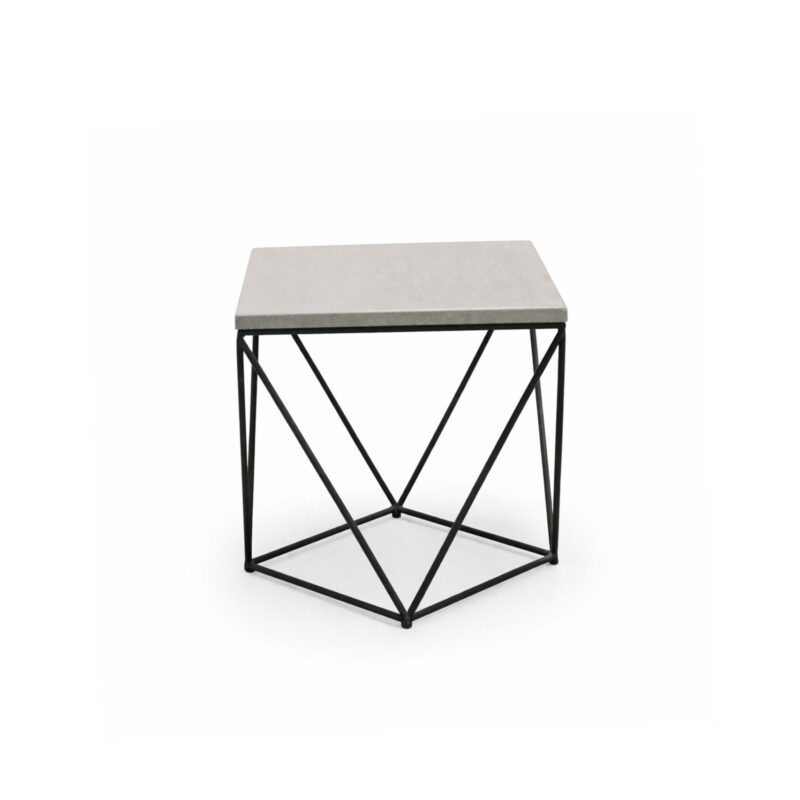 D1 Side Table with concrete top and geometric black metal base, handcrafted modern furniture by Gola Home in the Dominican Republic.