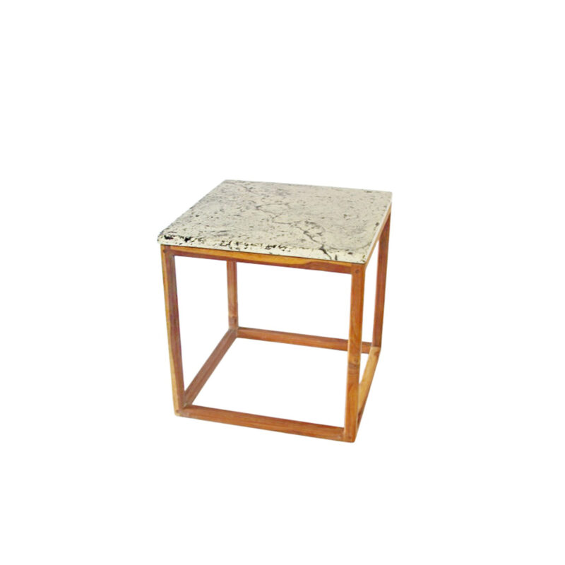 O Aux Table with solid concrete top and solid wood frame, classic contemporary design by Gola Home, handcrafted in the Dominican Republic.