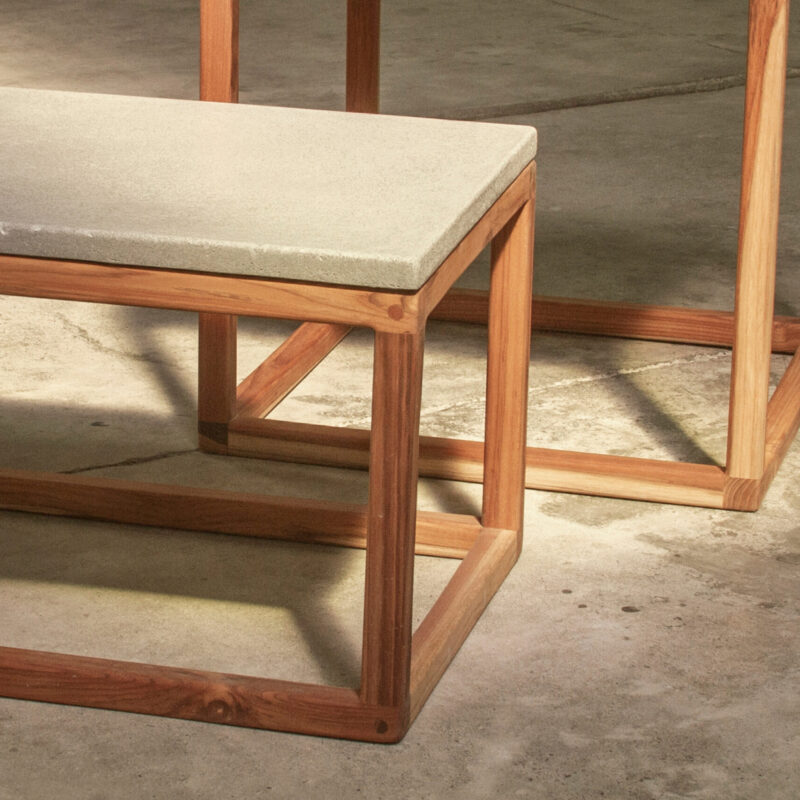 O Coffee Table with solid concrete top and solid wood frame, classic contemporary design by Gola Home, handcrafted in the Dominican Republic.